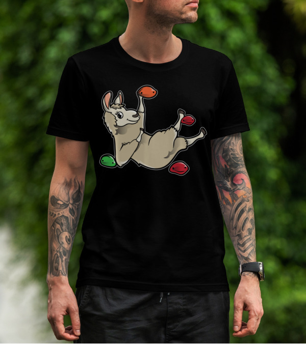 Rock Climbing Llama Alpaca Bouldering Climber Playful Holds T-Shirt