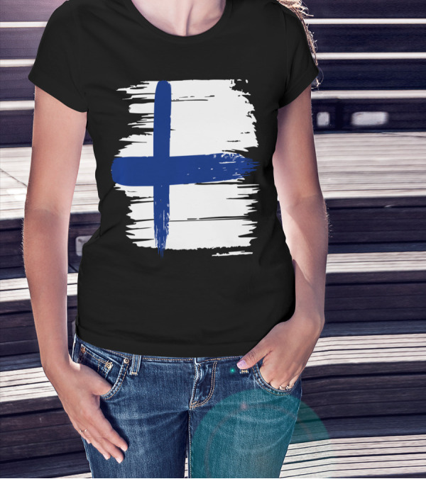 Tattered Finnish Flag In Grunge T-Shirt