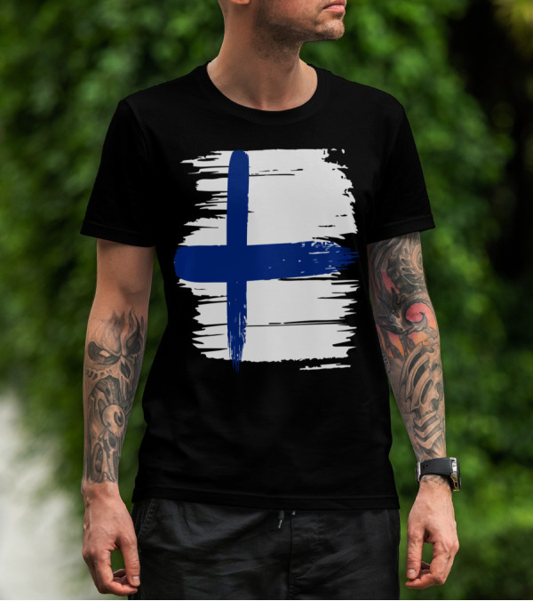 Tattered Finnish Flag In Grunge T-Shirt