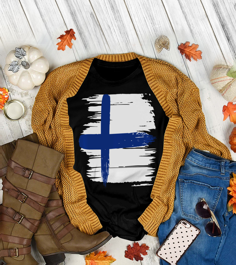 Tattered Finnish Flag in Grunge T-Shirt