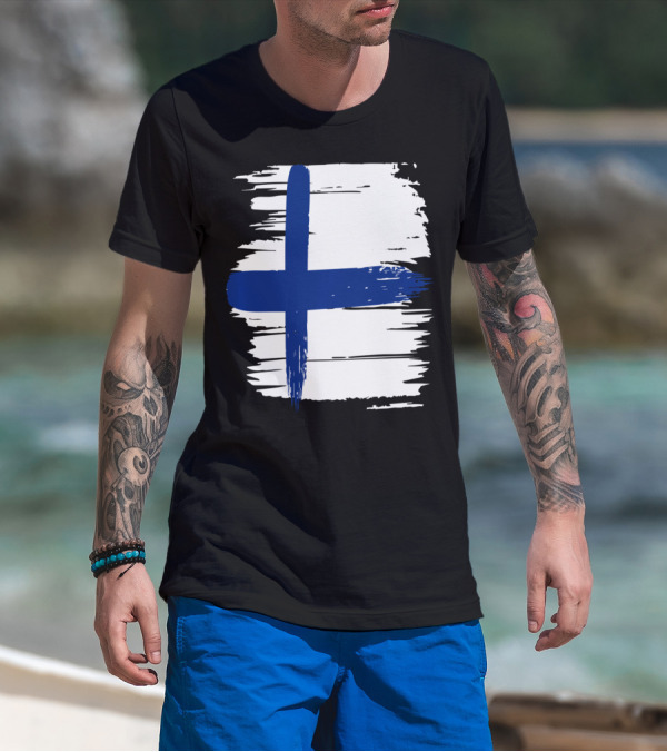 Tattered Finnish Flag In Grunge T-Shirt