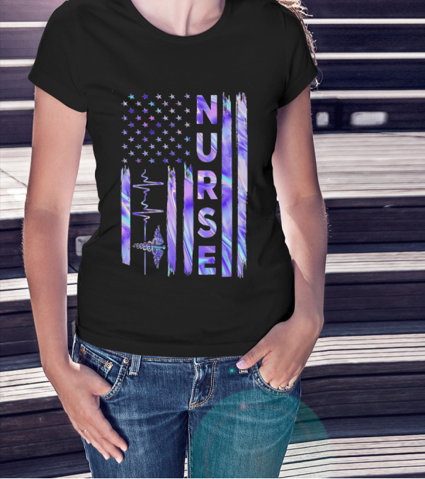 Nurse USA Flag Proud Girls Love Nursing Day T-Shirt