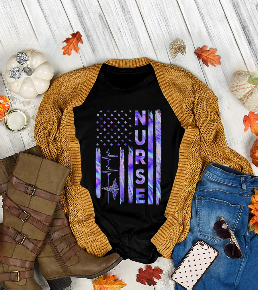 Nurse USA Flag Proud Girls Love Nursing Day T-Shirt