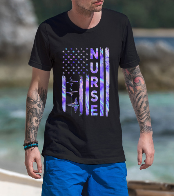 Nurse USA Flag Proud Girls Love Nursing Day T-Shirt