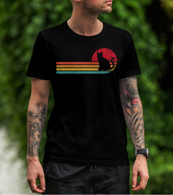 Retro Sunset Cat Silhouette For Kitten Lover Fan T-Shirt
