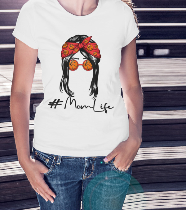 MomLife Basketball Mom Messy Bun T-Shirt