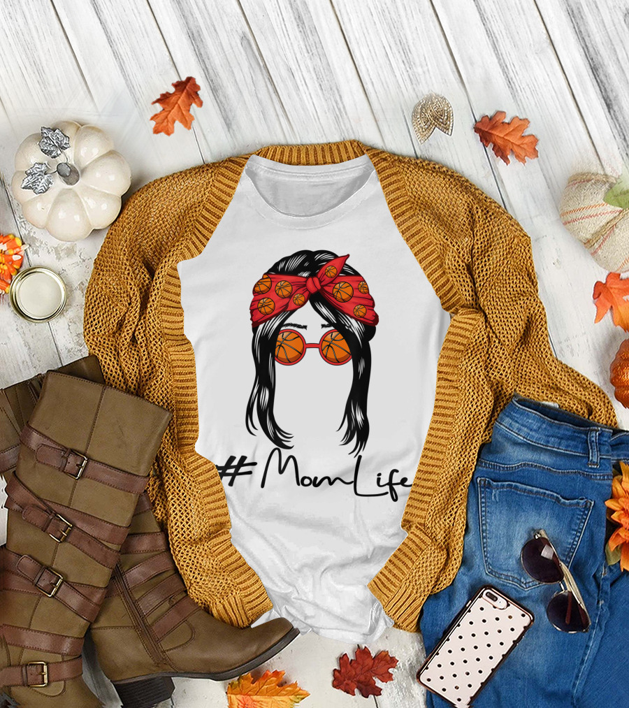 MomLife Basketball Mom Messy Bun T-Shirt