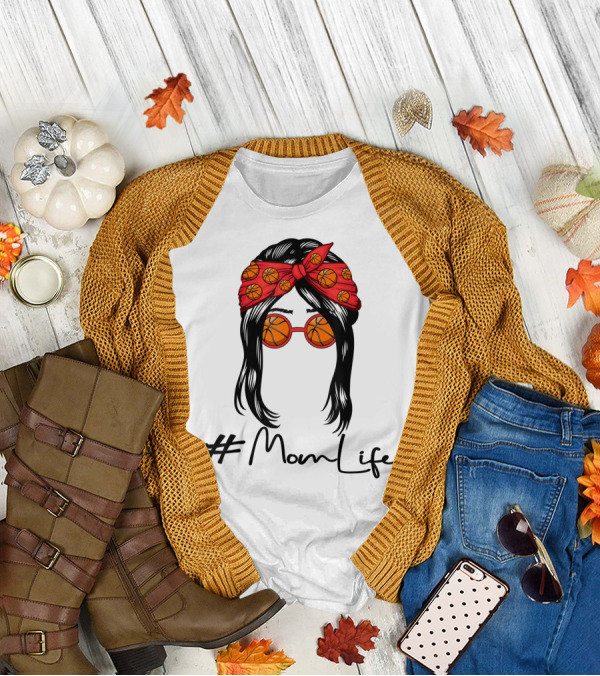 MomLife Basketball Mom Messy Bun T-Shirt
