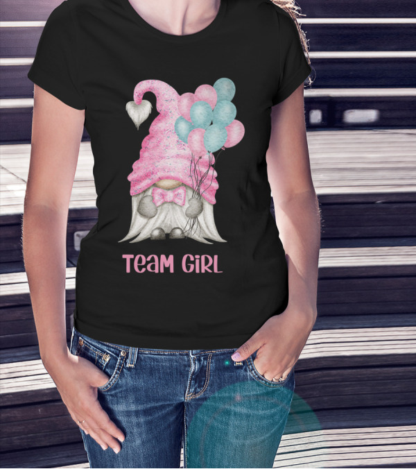 Team Girl Cute Gnome With Pastel Balloons Gender Reveal T-Shirt