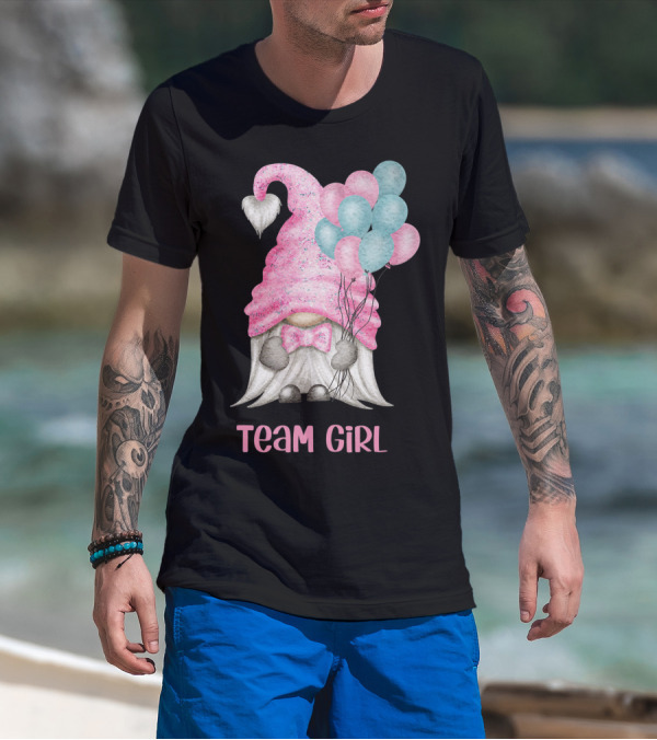 Team Girl Cute Gnome With Pastel Balloons Gender Reveal T-Shirt