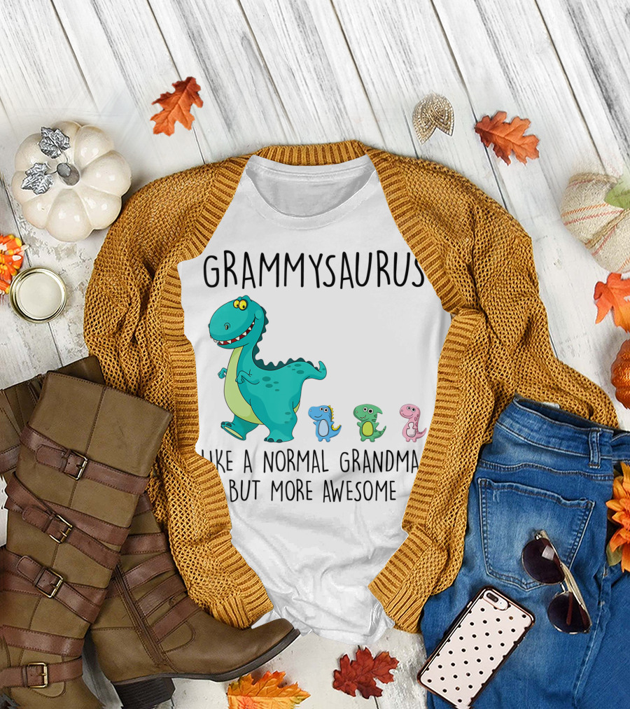 Grammysaurus Like A Normal Grandma But More Awesome Colorful Dinosaur Family T-Shirt