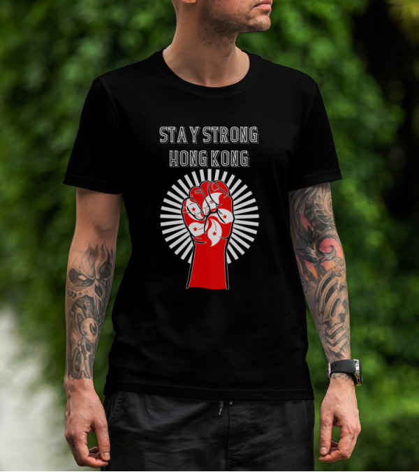 Stay Strong Hong Kong Red Fist With White Bauhinia Flowers And Radiating Light T-Shirt