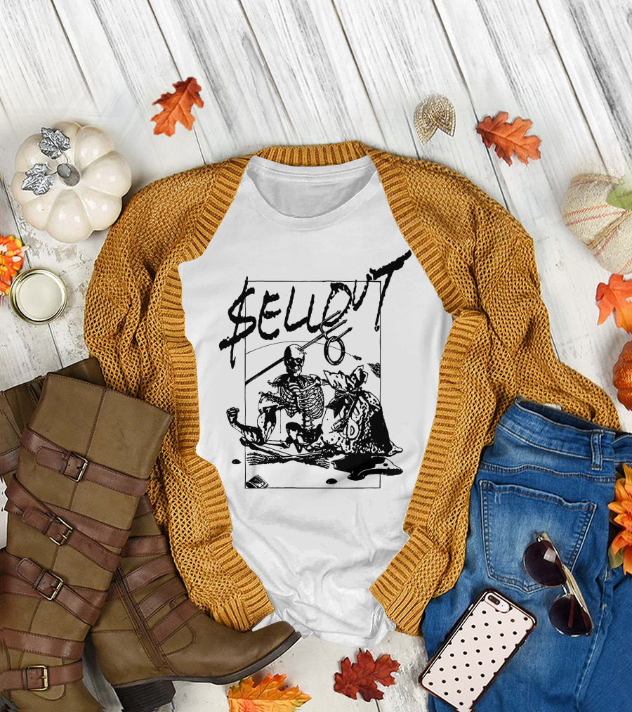 Sellout Skeleton with Money Bag and Dice T-Shirt