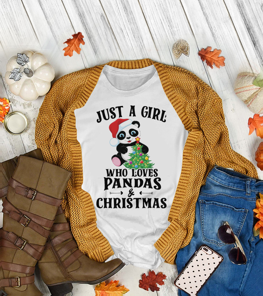 Just a Girl Who Loves Pandas and Christmas with Festive Holiday Panda T-Shirt