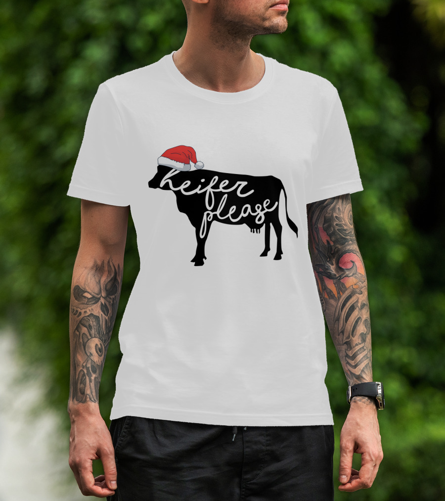 Merry Christmas Heifer Please Silhouette With Santa Hat T-Shirt