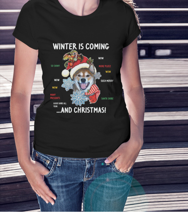 Winter Is Coming Shiba Inu Christmas Wow Santa Shibe Many Presents Such Merry T-Shirt