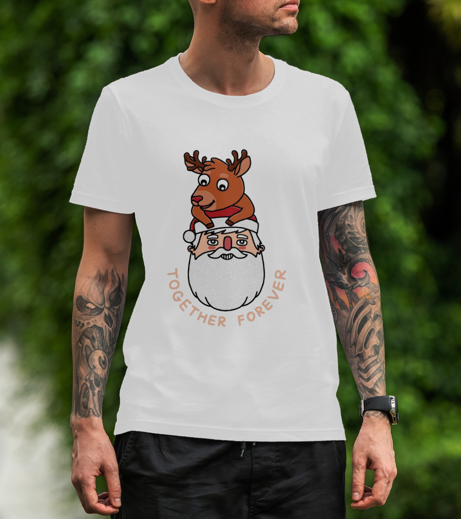 Santa And Reindeer Together Forever Best Friends T-Shirt