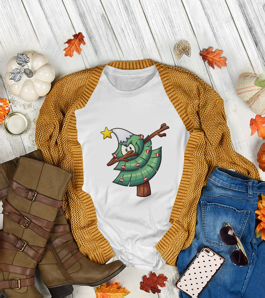 Christmas Tree Doing Dab Dance with Star and Decorations T-Shirt