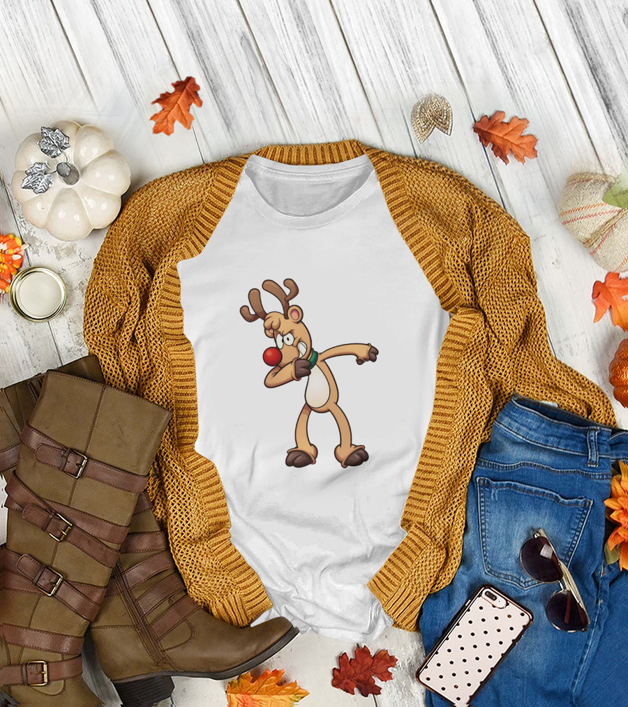 Rudolph Dabbing Reindeer Christmas Character with Red Nose T-Shirt