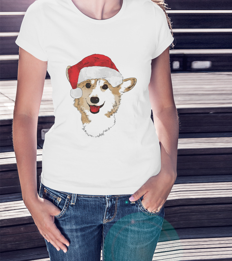Ho Ho Happy Corgi Santa Hat Smiling Cuteness T-Shirt
