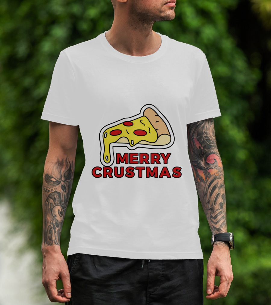 Merry Crustmas Pizza Slice Festive Holiday Play On Words T-Shirt