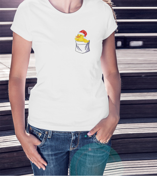 Santa Duck In Pocket Christmas Holiday T-Shirt
