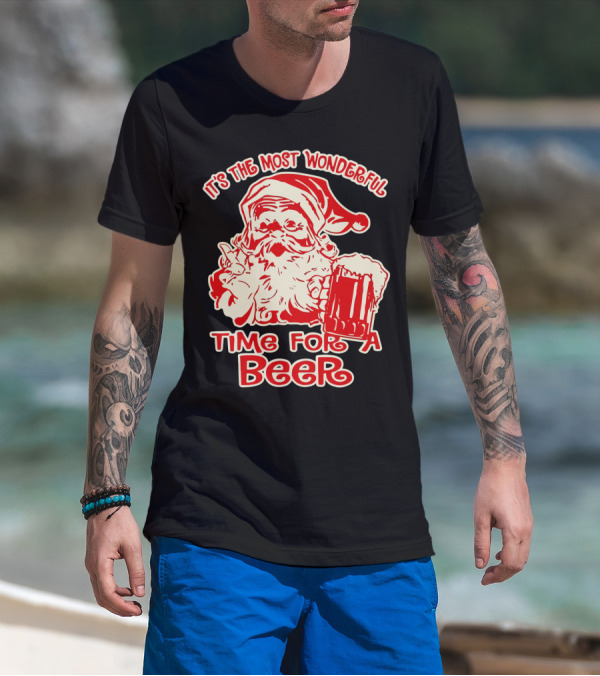 It's The Most Wonderful Time For A Beer Santa Holding Mug T-Shirt