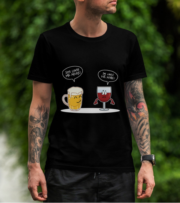 Beer And Wine Cartoon Debate: She Loves Me More Playful Rivalry T-Shirt