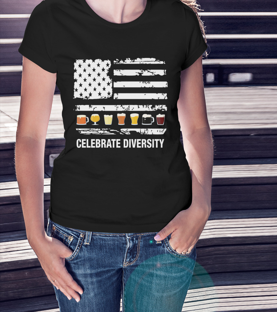 Celebrate Diversity American Flag Beer Glasses T-Shirt