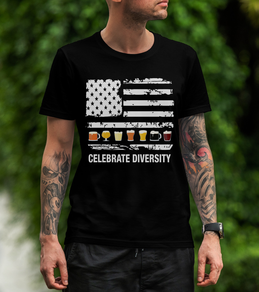Celebrate Diversity American Flag Beer Glasses T-Shirt