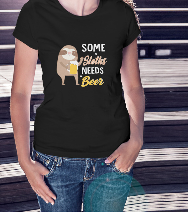 Some Sloths Needs Beer With Cute Sloth Holding Mug T-Shirt