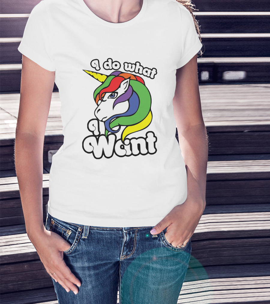 I Do What I Want Rainbow Unicorn Face With Colorful Mane T-Shirt
