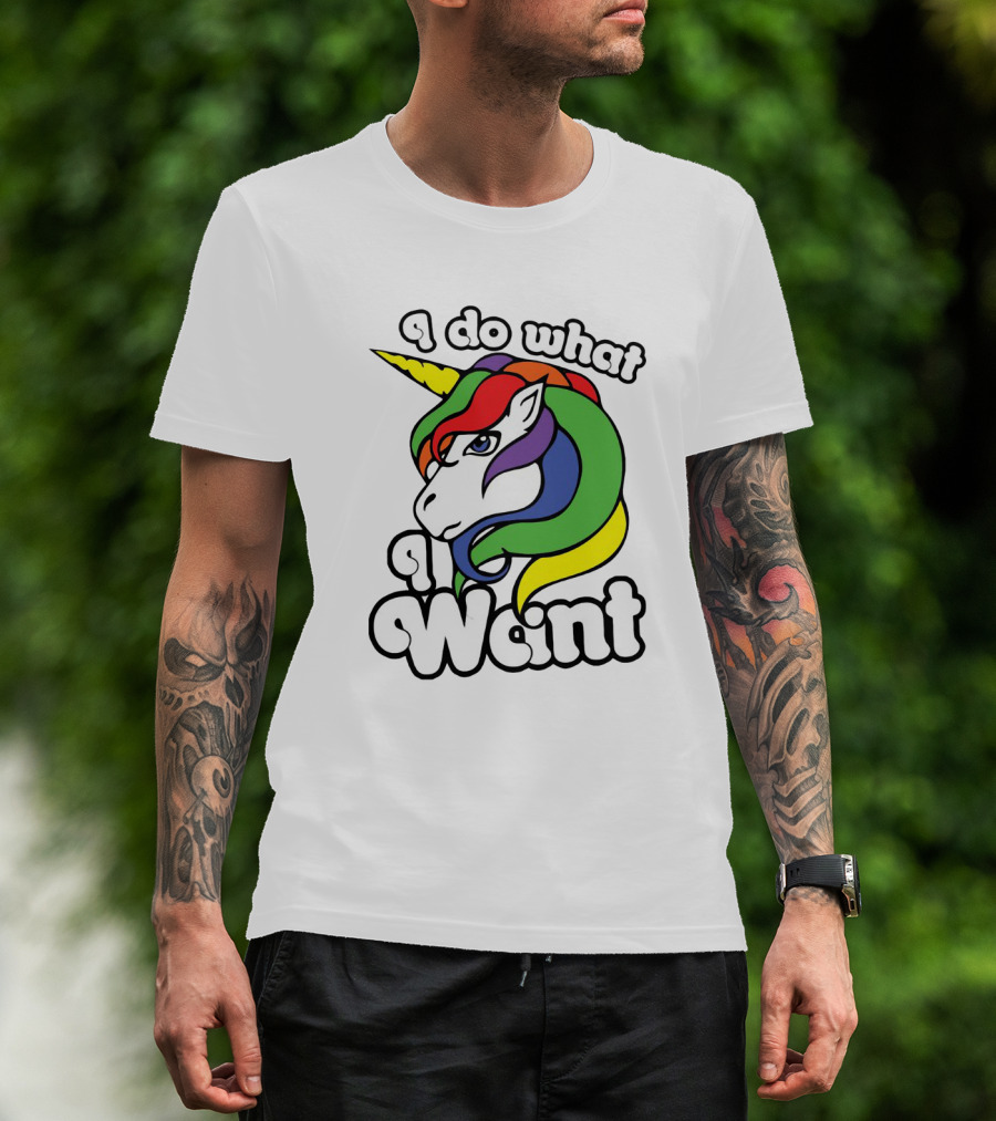 I Do What I Want Rainbow Unicorn Face With Colorful Mane T-Shirt