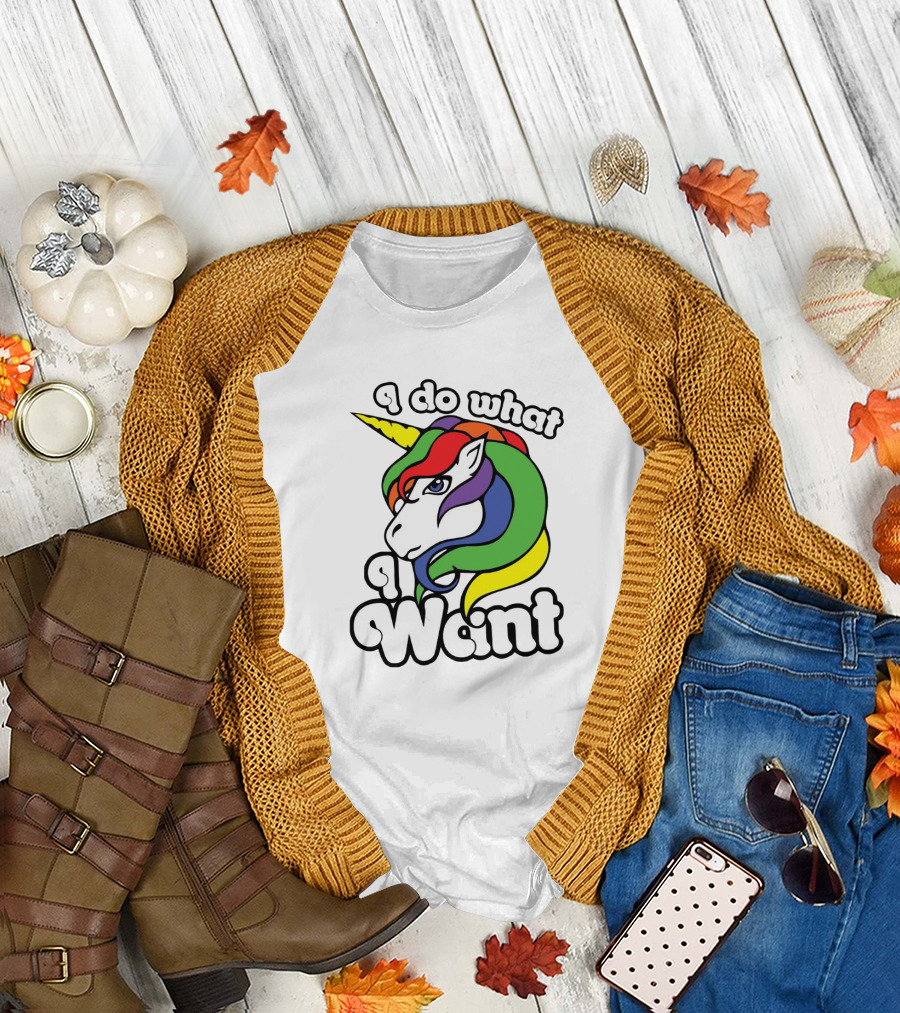 I Do What I Want Rainbow Unicorn Face With Colorful Mane T-Shirt