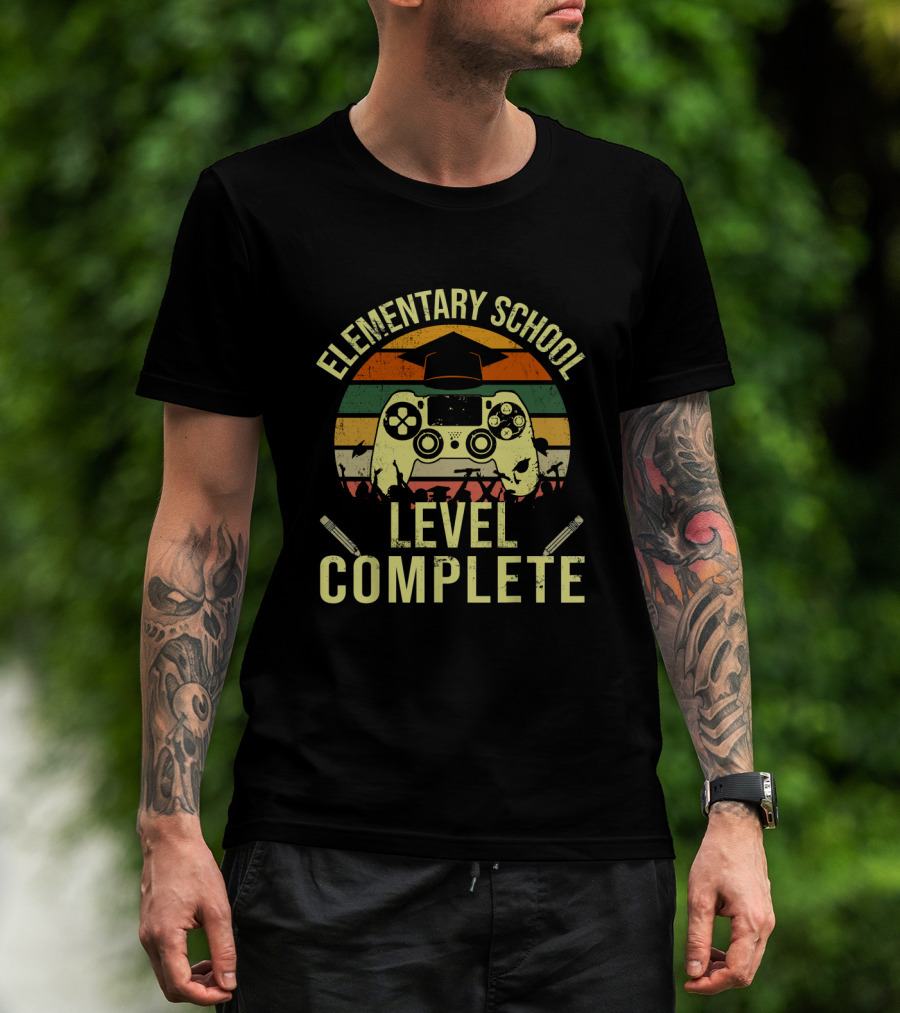 Elementary School Level Complete Graduation Gamer Controller Sunset Retro T-Shirt
