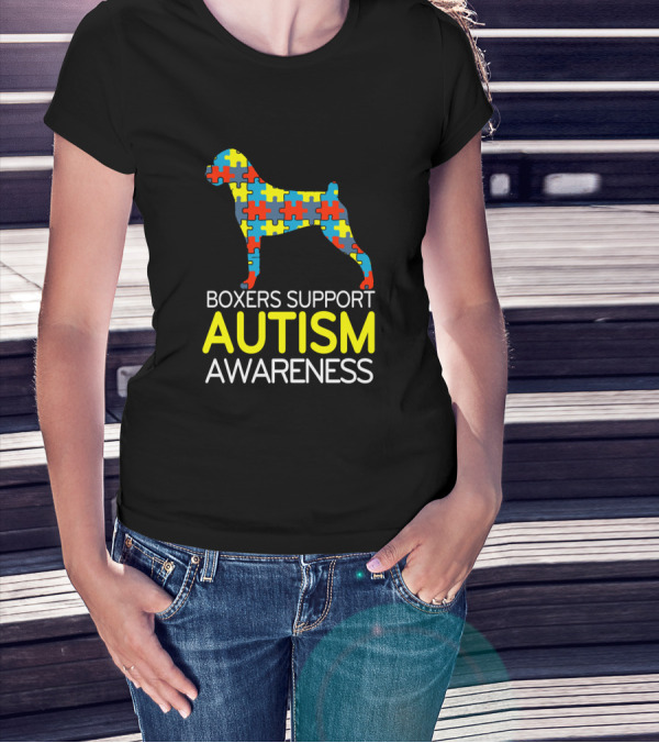 Boxers Support Autism Awareness Puzzle Pattern Dog T-Shirt