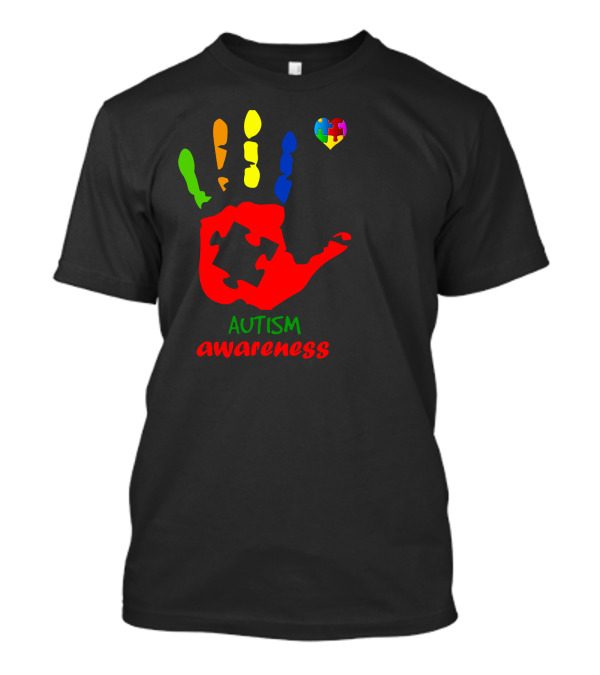 Autism Awareness Colorful Handprint With Puzzle Heart T-Shirt