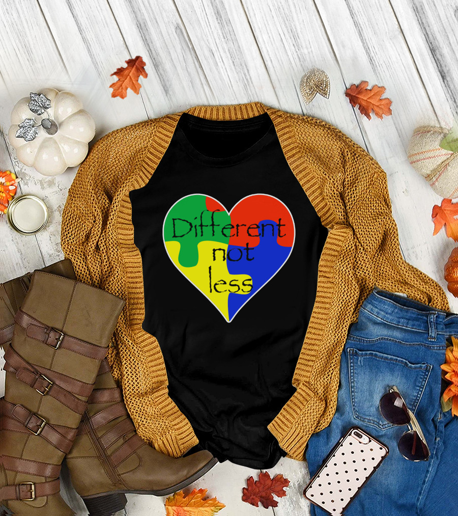 Different Not Less Heart Puzzle Autism Awareness T-Shirt