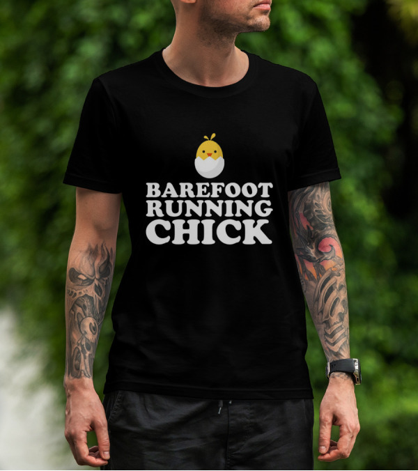 Barefoot Running Chick Egg With Cute Yellow Chicken T-Shirt