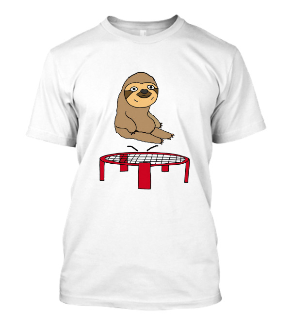 Adorable Sloth Bouncing High On Trampoline Cartoon Image T-Shirt