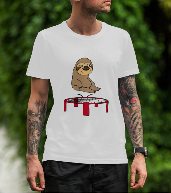 Adorable Sloth Bouncing High On Trampoline Cartoon Image T-Shirt