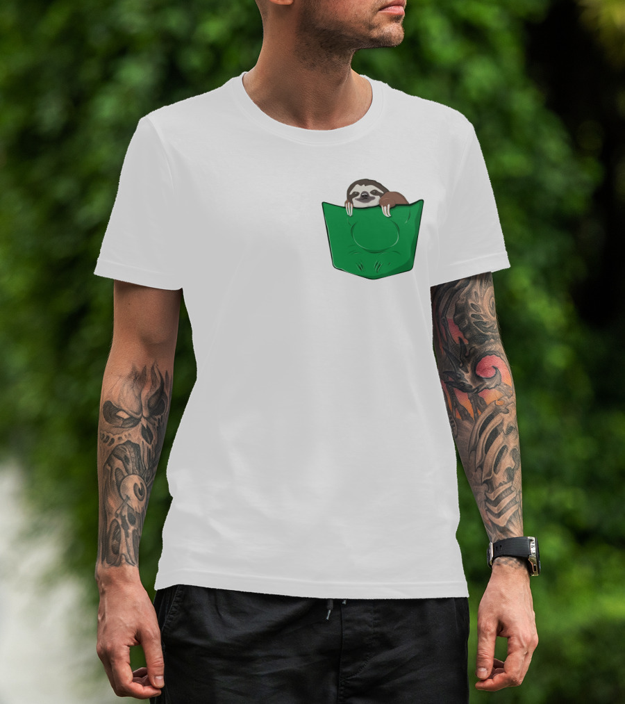 Cute Sloths Pocket With Adorable Sloth Peeking From Green Pocket T-Shirt