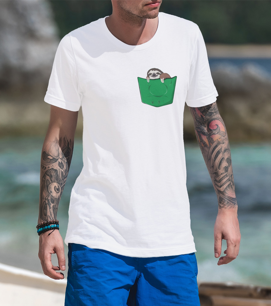 Cute Sloths Pocket With Adorable Sloth Peeking From Green Pocket T-Shirt