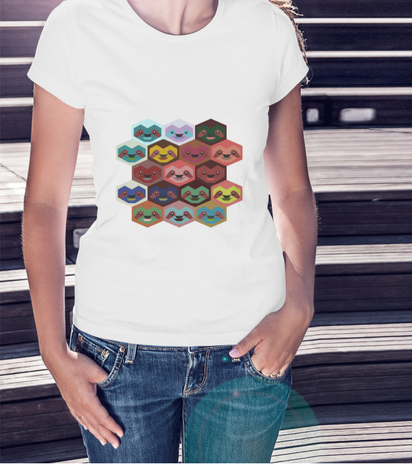 Colorful Hexagon Faces Of Sloths T-Shirt