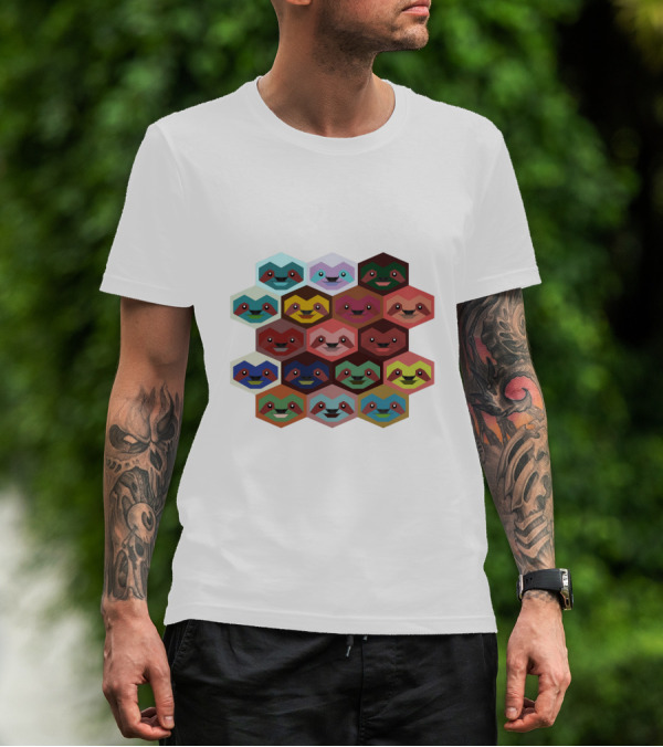 Colorful Hexagon Faces Of Sloths T-Shirt