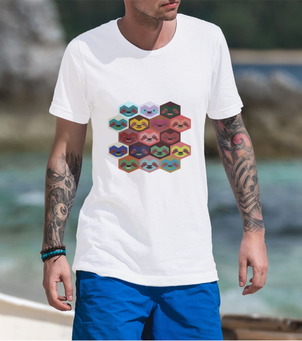 Colorful Hexagon Faces Of Sloths T-Shirt