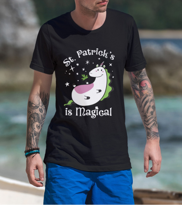 St. Patrick's Is Magical Shamrock Unicorn With Stars And Green Mane T-Shirt