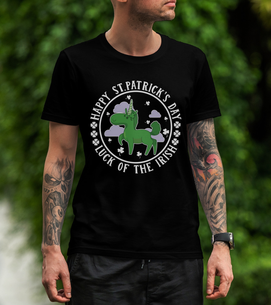 Happy St. Patrick's Day Luck Of The Irish Green Unicorn Clover Clouds T-Shirt