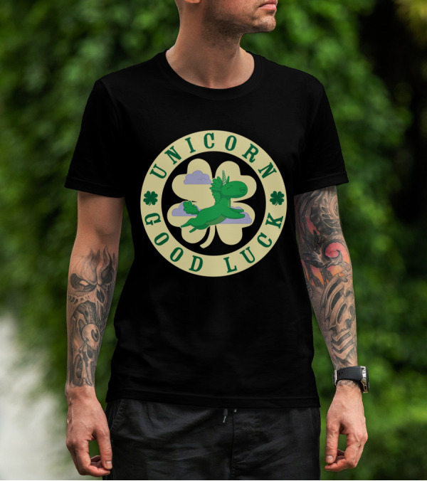 Unicorn Good Luck Clover Cloud Emblem T-Shirt