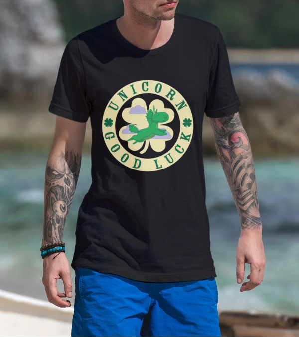 Unicorn Good Luck Clover Cloud Emblem T-Shirt